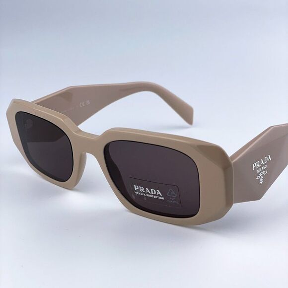 NEW Prada PR17WS VYJ6X1 Powder Beige Brown Rectangle Unisex Sunglasses - Picture 3 of 15